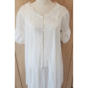 Vintage Kayser White Sheer Chiffon Lace Peignoir Robe Made in Canada